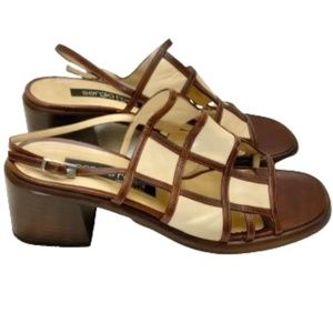 SERGIO ROSSI Brown / Tan Leather Sandal Block Heel Shoes Size 39 1/2 EU, 9